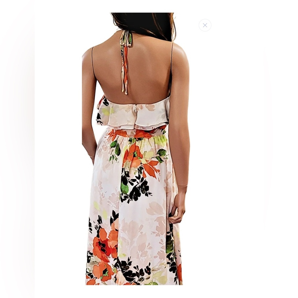 Nicole Miller Women s Floral Midi w/ Lace Trim Orange and Green Midi Dress - Picture 2 of 5